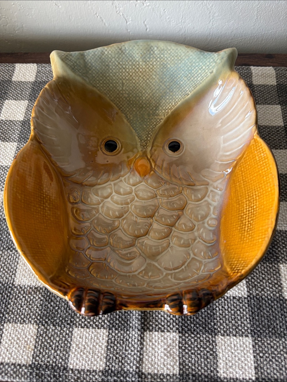 Handcrafted Owl Ceramic Bowl in Yellow and Cream